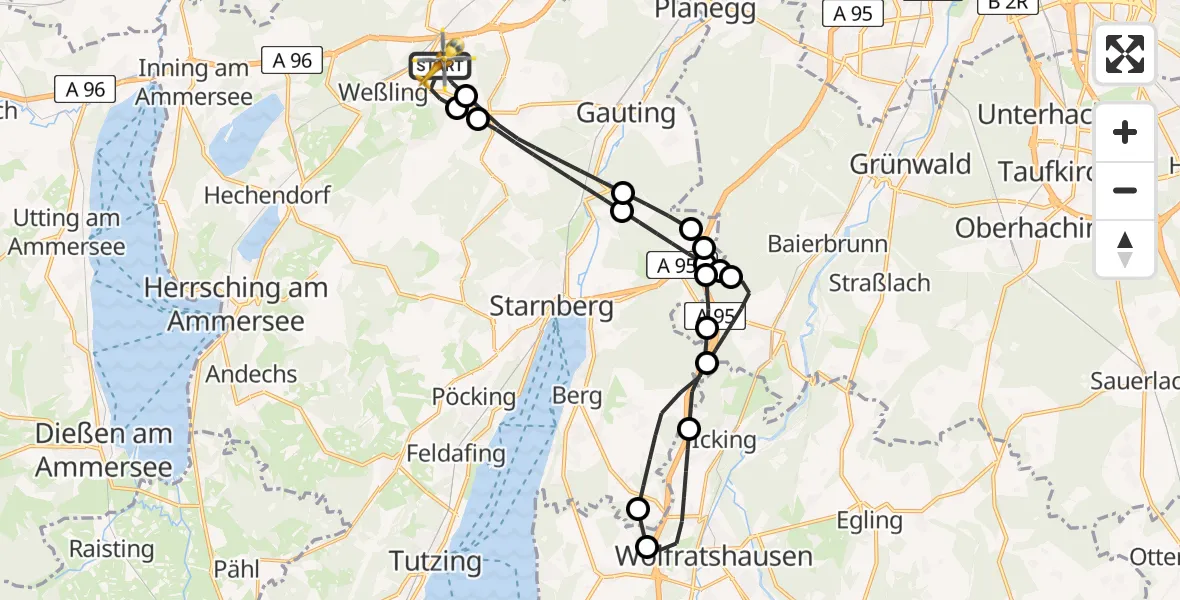Flugroute Ambulanzhubschrauber Oberpfaffenhofen Flughafen - Oberpfaffenhofen Flughafen, 14 Juli 2026, 12:22