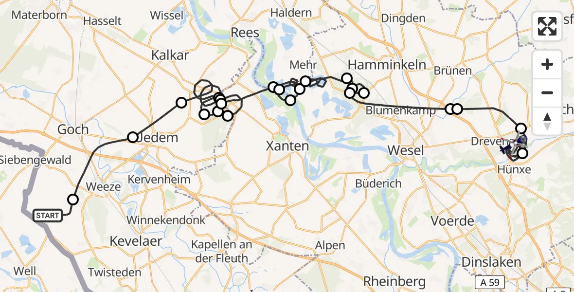 Flugroute Polizeihubschrauber Weeze Flughafen - Hünxe, 14 Juli 2026, 12:24