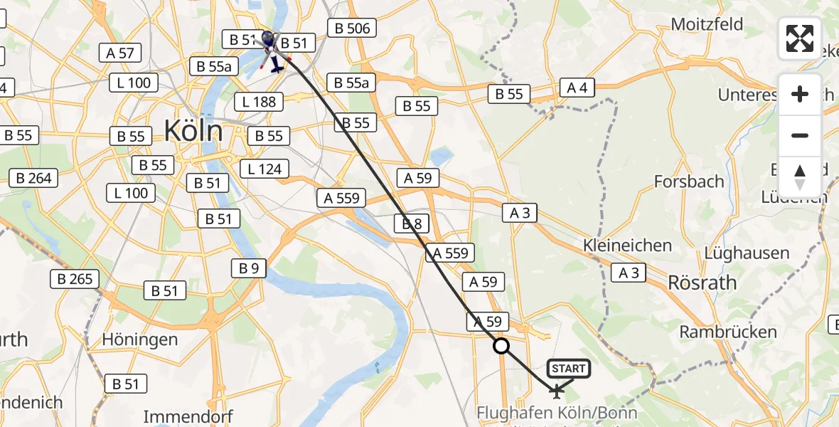 Flugroute Polizeihubschrauber Köln Bonn Flughafen - Köln, 14 Juli 2026, 12:29
