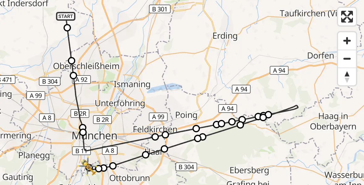 Flugroute Rettungshubschrauber Röhrmoos - ADAC Air Rescue Center Hubschrauberlandeplatz (Christoph 1), 14 Juli 2026, 12:31