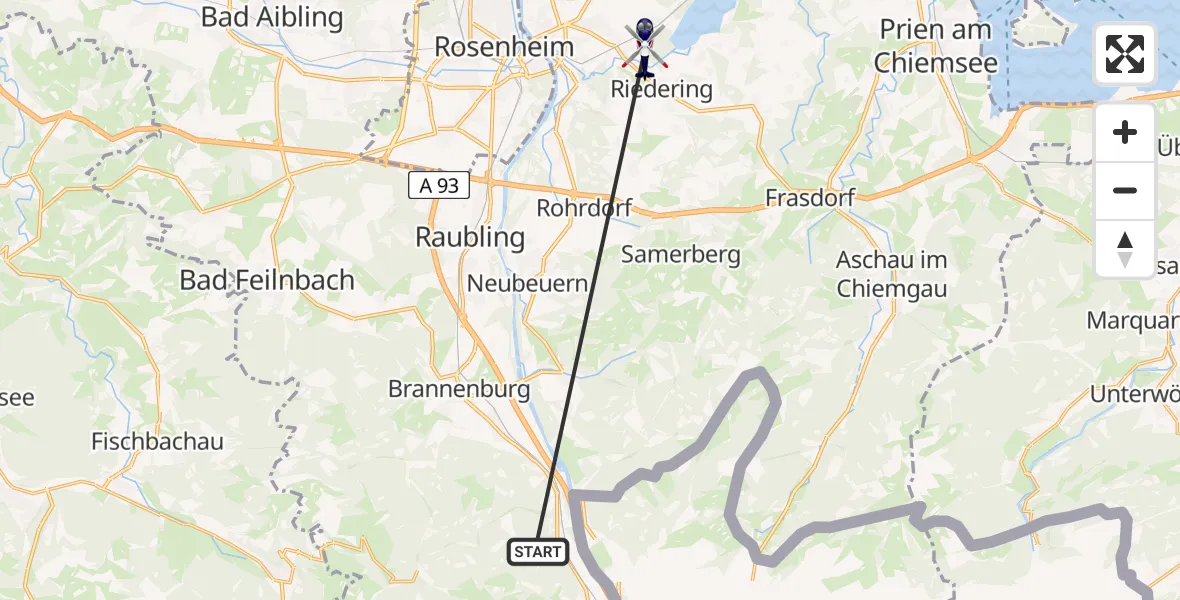 Flugroute Polizeihubschrauber Oberaudorf - Stephanskirchen, 14 Juli 2026, 12:40