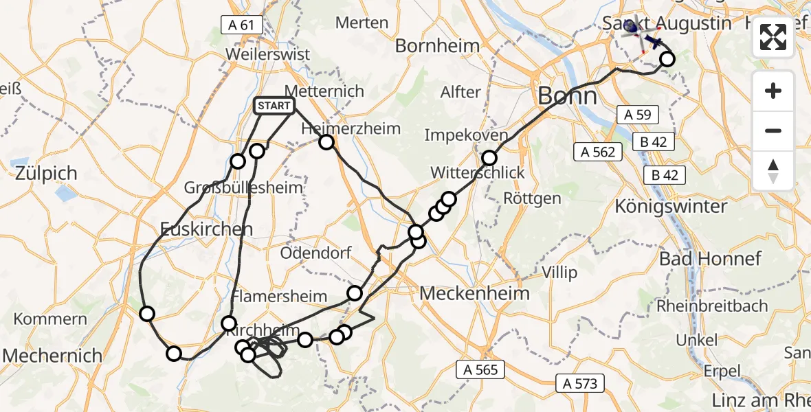 Flugroute Polizeihubschrauber Weilerswist - Bonn-Hangelar Flugplatz, 14 Juli 2026, 12:41