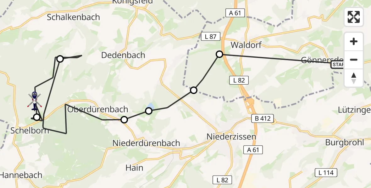 Flugroute Polizeihubschrauber Gönnersdorf - Dedenbach, 14 Juli 2026, 12:45
