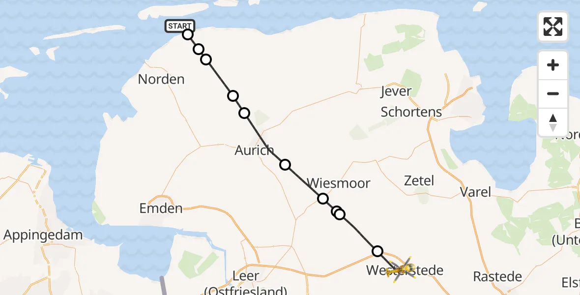 Flugroute Rettungshubschrauber Noordzee - Westerstede, 14 Juli 2026, 12:52