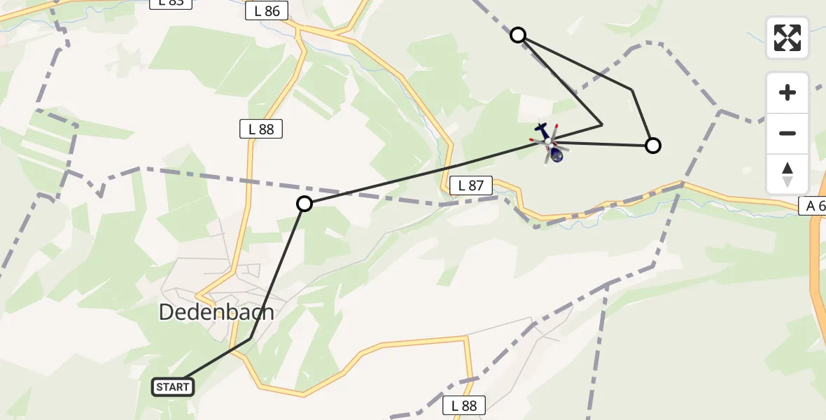Flugroute Polizeihubschrauber Dedenbach - Königsfeld, 14 Juli 2026, 12:54