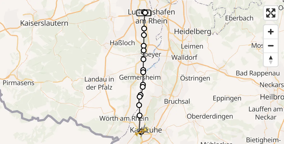 Flugroute Ambulanzhubschrauber Ludwigshafen Accident Hospital - Sankt Vincentius Hospital, 14 Juli 2026, 13:06