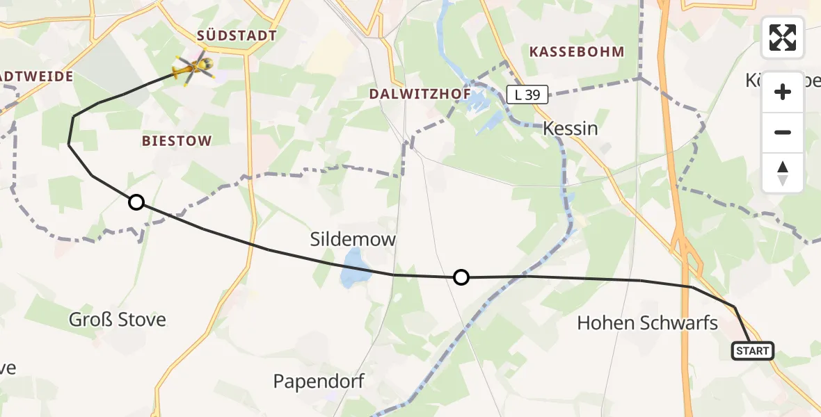 Flugroute Ambulanzhubschrauber Dummerstorf - Rostock, 14 Juli 2026, 13:12