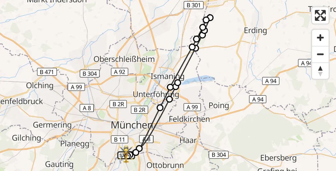 Flugroute Rettungshubschrauber ADAC Air Rescue Center Hubschrauberlandeplatz (Christoph 1) - ADAC Air Rescue Center Hubschrauberlandeplatz (Christoph 1), 14 Juli 2026, 13:21
