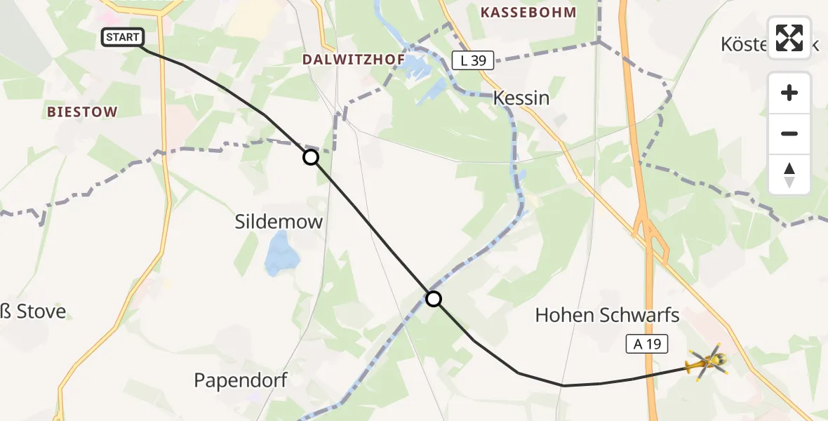 Flugroute Ambulanzhubschrauber Rostock - Dummerstorf, 14 Juli 2026, 13:31