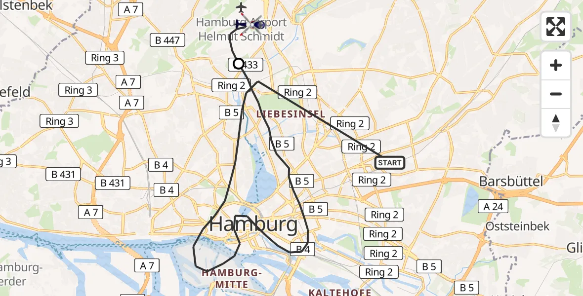 Flugroute Polizeihubschrauber Hamburg - Hamburg Helmut Schmidt Flughafen, 14 Juli 2026, 13:46