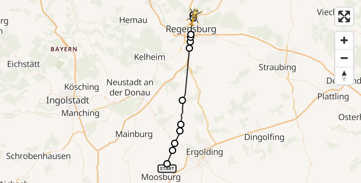 Flugroute Rettungshubschrauber Wang - Regensburg, 14 Juli 2026, 13:47