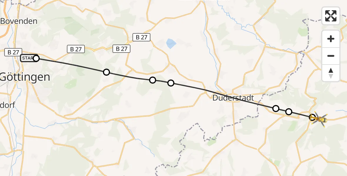 Flugroute Rettungshubschrauber Göttingen University Clinic Hubschrauberlandeplatz - Sonnenstein, 14 Juli 2026, 14:00