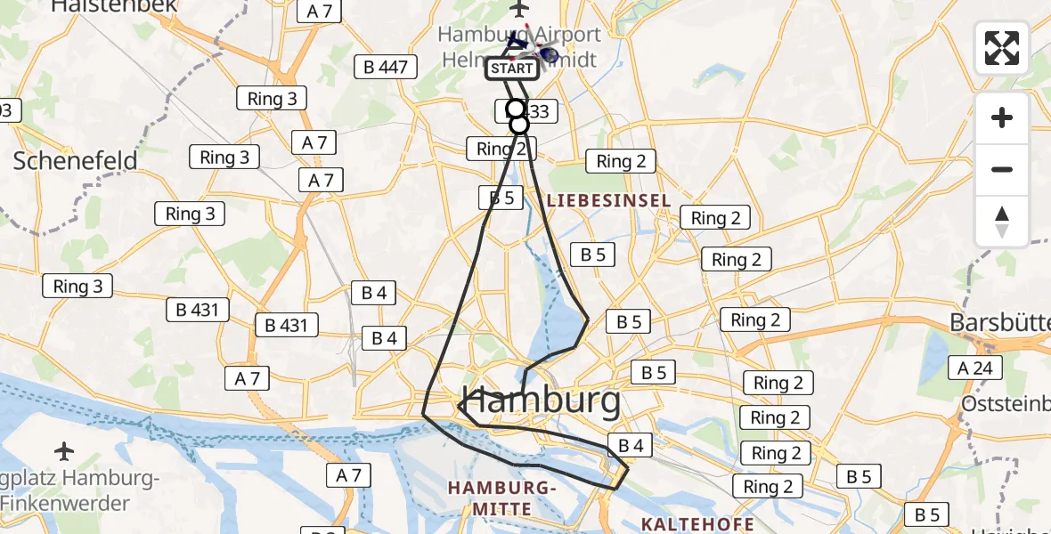 Flugroute Polizeihubschrauber Hamburg Helmut Schmidt Flughafen - Hamburg Helmut Schmidt Flughafen, 14 Juli 2026, 14:03