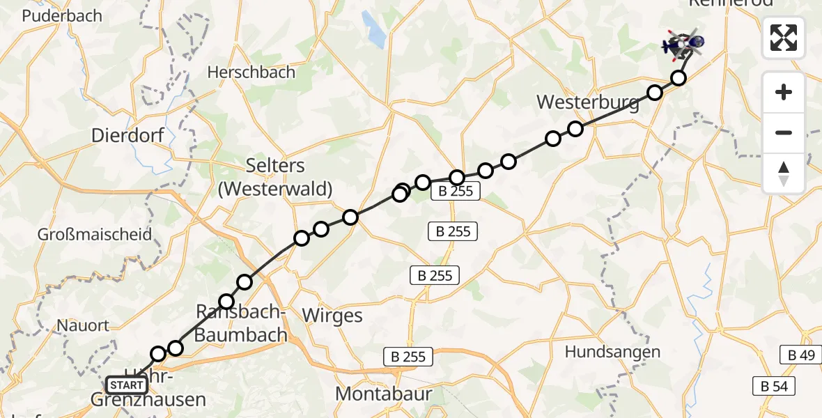 Flugroute Polizeihubschrauber Höhr-Grenzhausen - Seck, 14 Juli 2026, 14:04