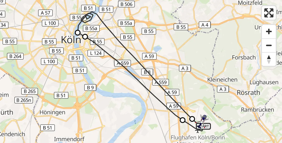 Flugroute Polizeihubschrauber Köln Bonn Flughafen - Köln Bonn Flughafen, 14 Juli 2026, 14:05