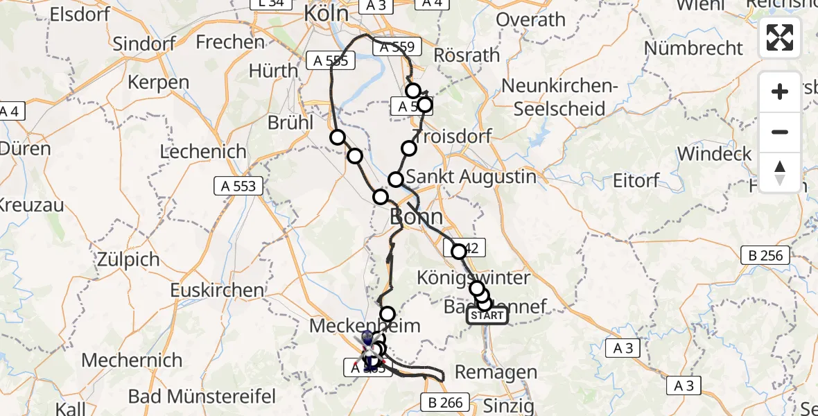 Flugroute Polizeihubschrauber Bad Honnef - Meckenheim, 14 Juli 2026, 14:06