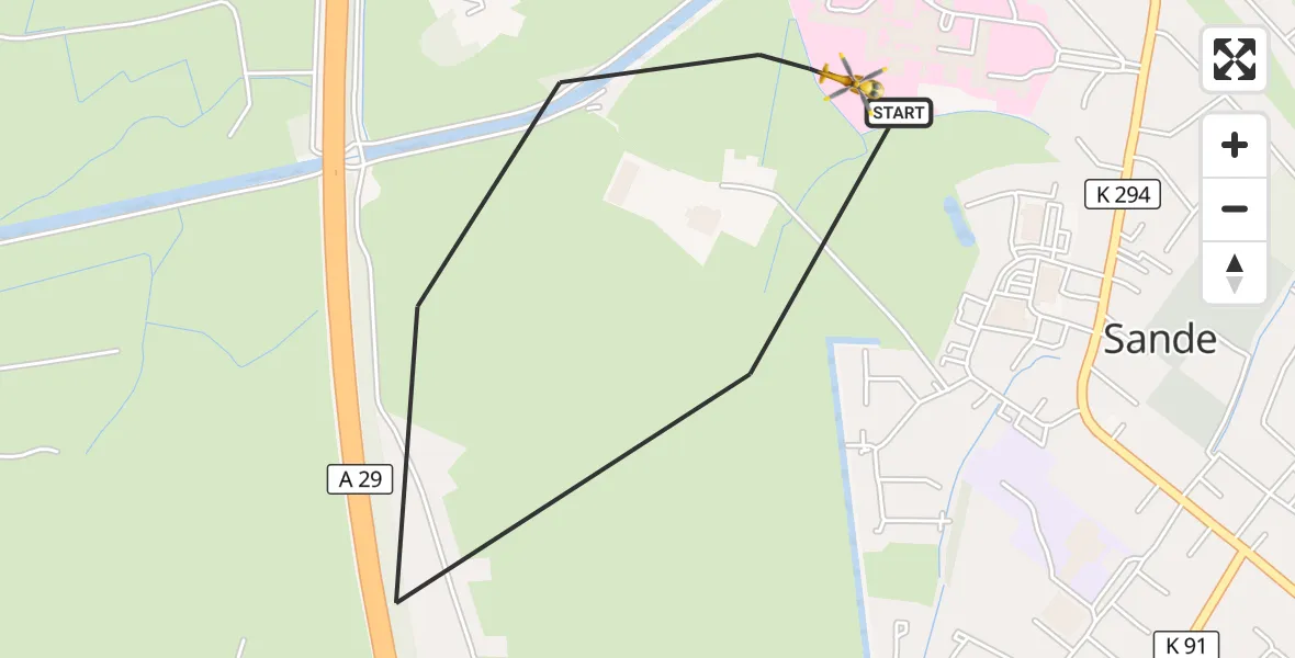 Flugroute Rettungshubschrauber Sande - Sande, 14 Juli 2026, 14:10