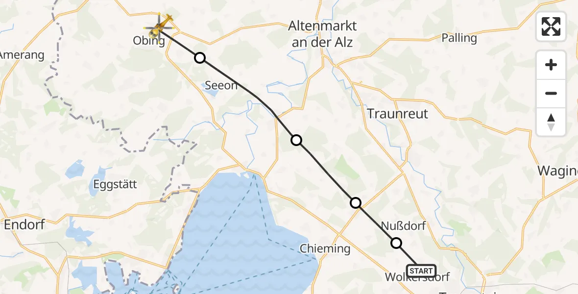 Flugroute Rettungshubschrauber Traunstein - Obing, 14 Juli 2026, 14:18