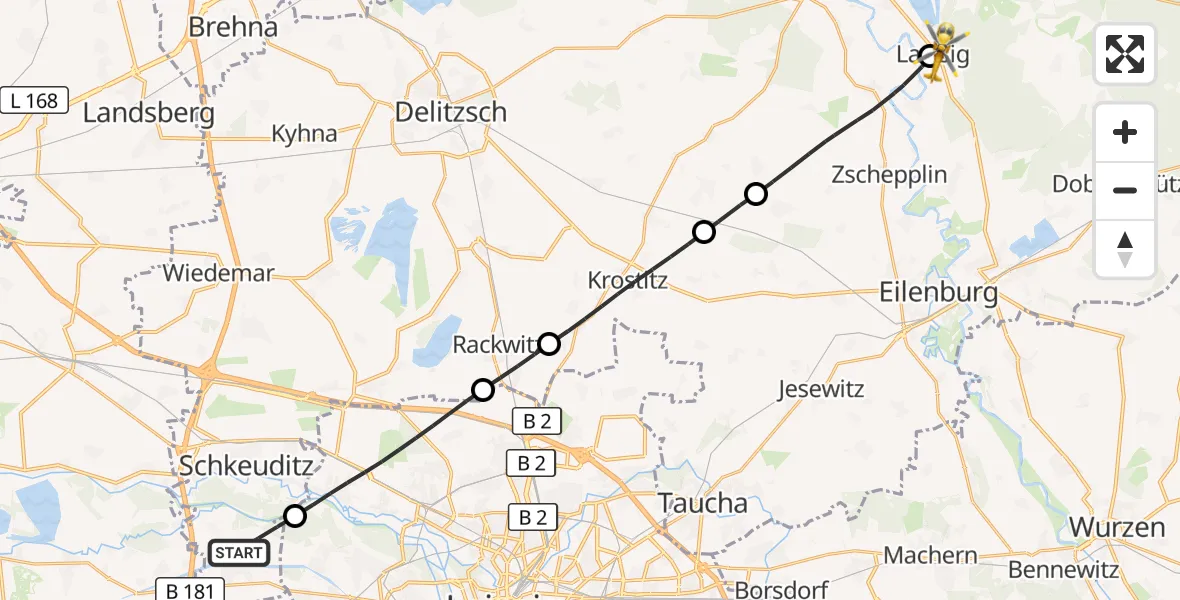 Flugroute Rettungshubschrauber Schkeuditz - Laußig, 14 Juli 2026, 14:19