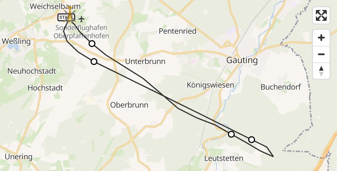 Flugroute Ambulanzhubschrauber Oberpfaffenhofen Flughafen - Oberpfaffenhofen Flughafen, 14 Juli 2026, 14:19