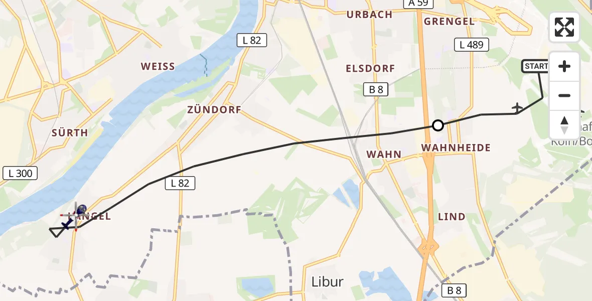 Flugroute Polizeihubschrauber Köln Bonn Flughafen - Köln, 14 Juli 2026, 14:25