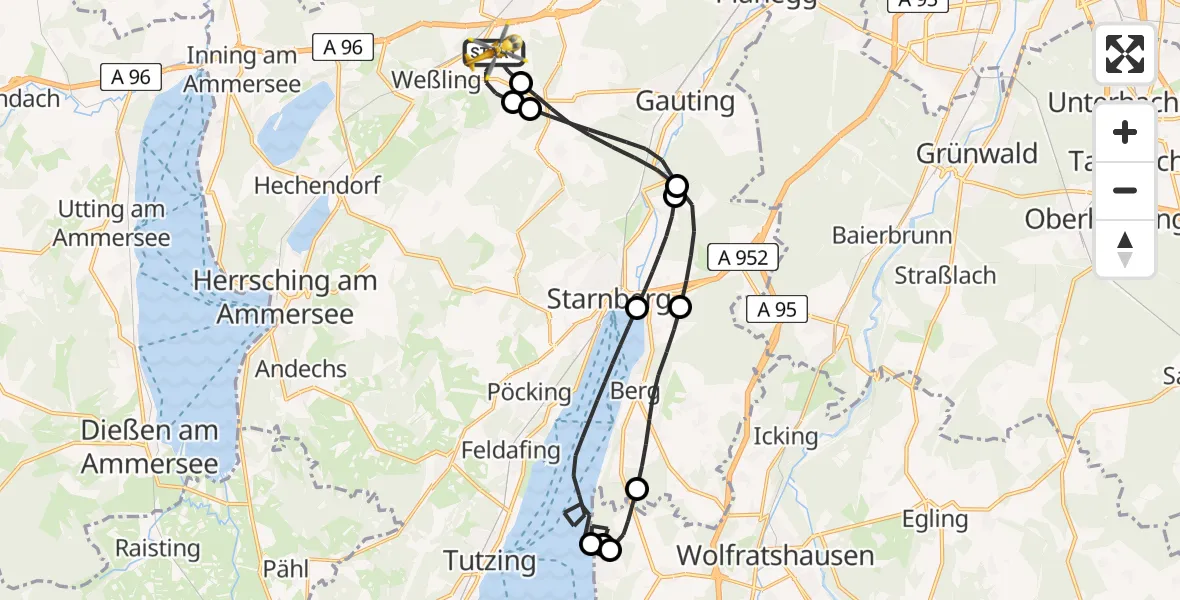 Flugroute Ambulanzhubschrauber Oberpfaffenhofen Flughafen - Oberpfaffenhofen Flughafen, 14 Juli 2026, 14:39