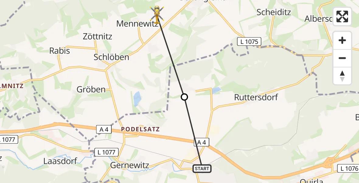 Flugroute Rettungshubschrauber Stadtroda - Schlöben, 14 Juli 2026, 14:56