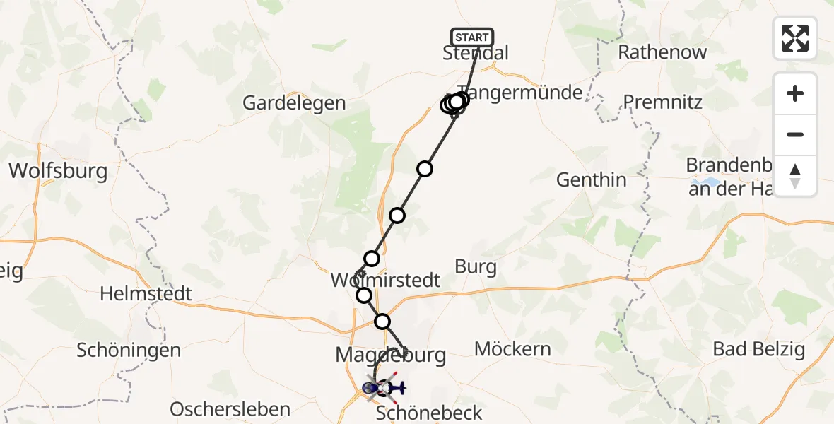 Flugroute Polizeihubschrauber Stendal - Magdeburg, 14 Juli 2026, 14:59