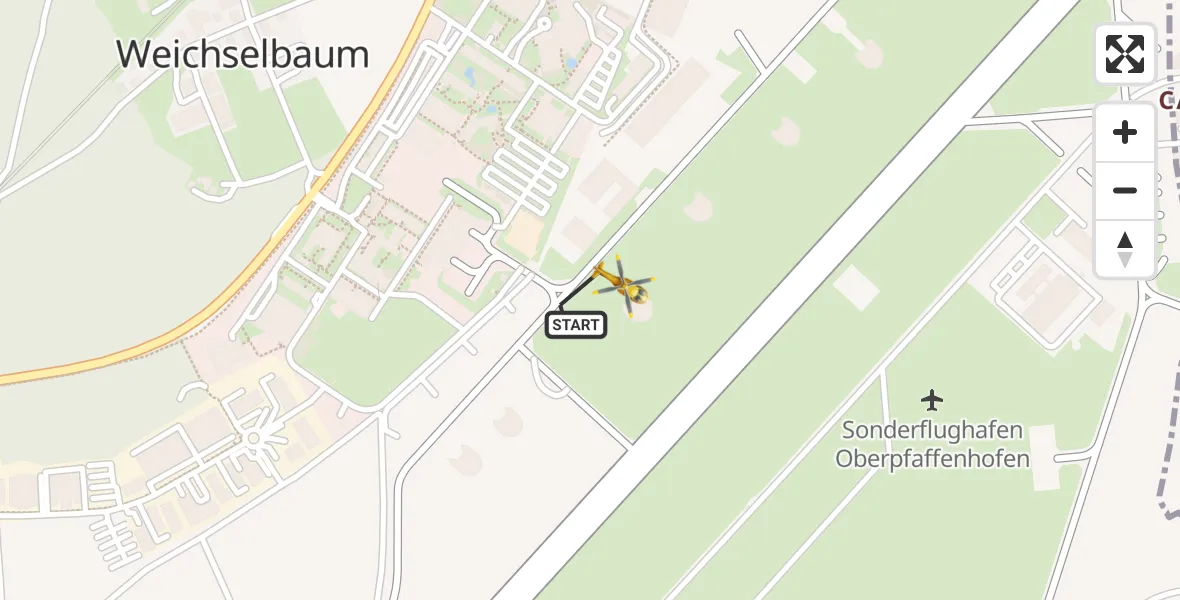 Flugroute Ambulanzhubschrauber Oberpfaffenhofen Flughafen - Oberpfaffenhofen Flughafen, 14 Juli 2026, 15:00