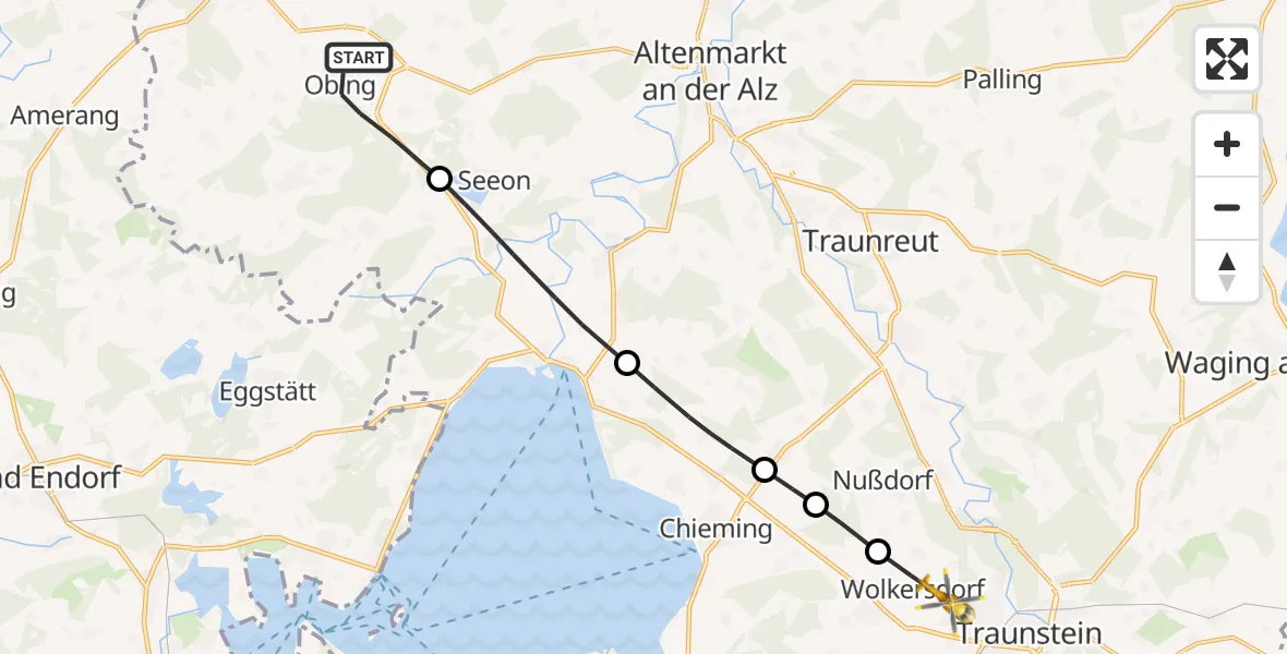 Flugroute Rettungshubschrauber Obing - Traunstein, 14 Juli 2026, 15:02