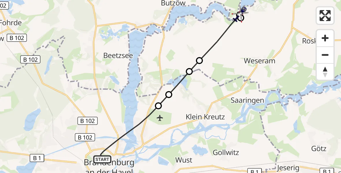 Flugroute Polizeihubschrauber Brandenburg an der Havel - Brandenburg an der Havel, 14 Juli 2026, 15:13