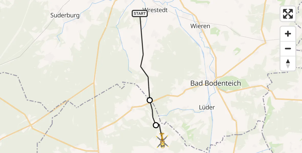 Flugroute Rettungshubschrauber Wrestedt - Obernholz, 14 Juli 2026, 15:26