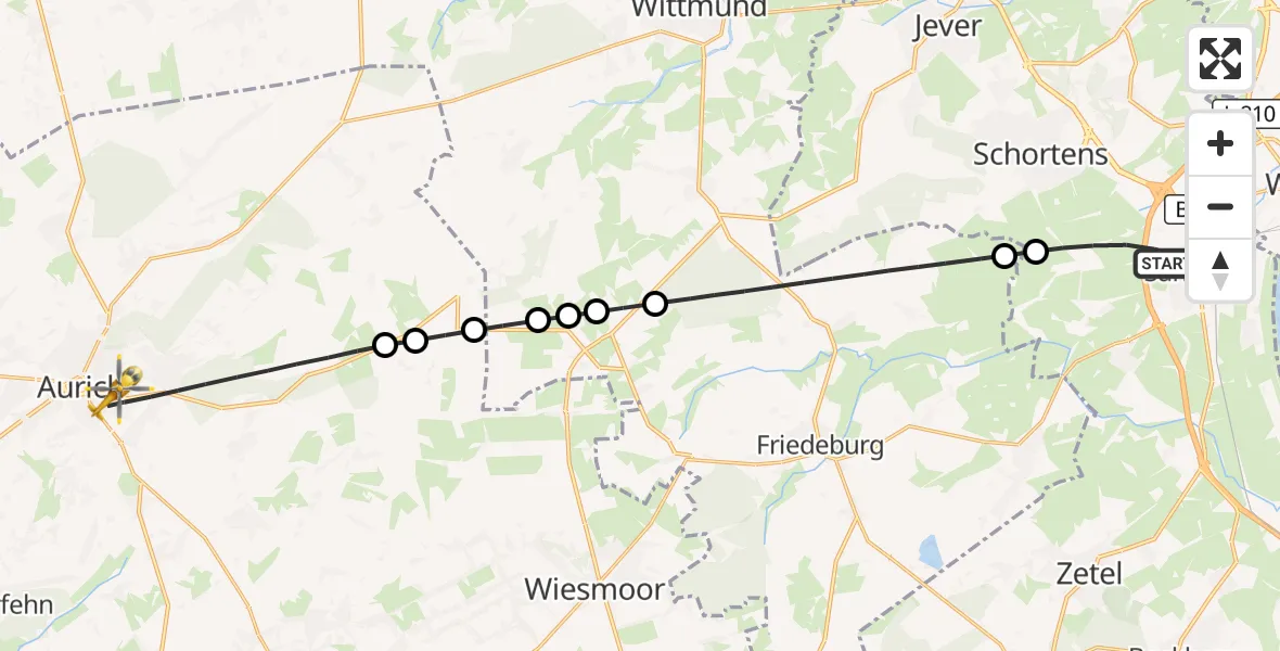 Flugroute Rettungshubschrauber Sande - Aurich, 14 Juli 2026, 15:30