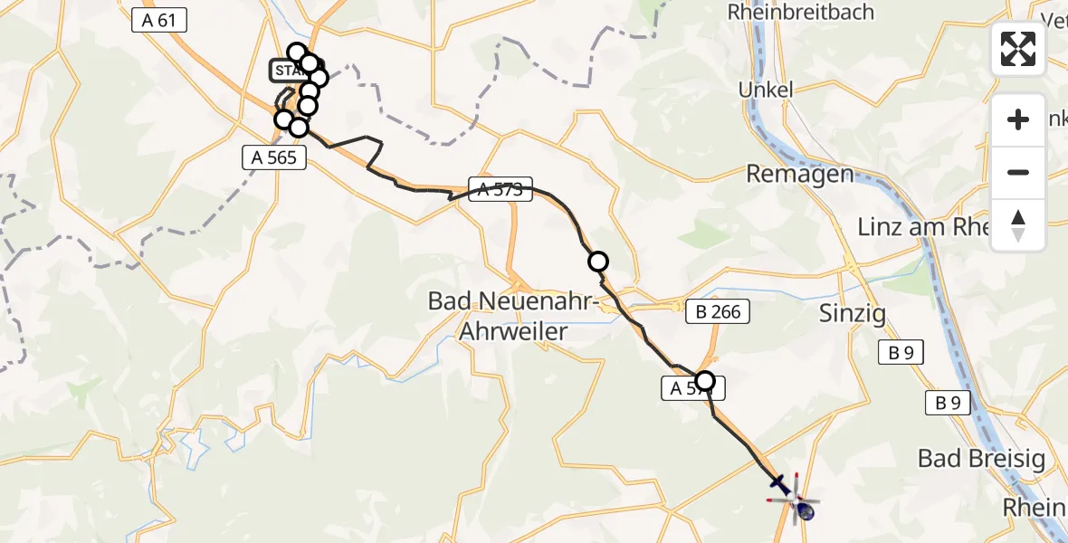 Flugroute Polizeihubschrauber Meckenheim - Sinzig, 14 Juli 2026, 15:33