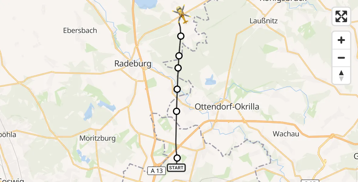 Flugroute Rettungshubschrauber Dresden Bundespolizei Hubschrauberlandeplatz - Thiendorf, 14 Juli 2026, 15:38