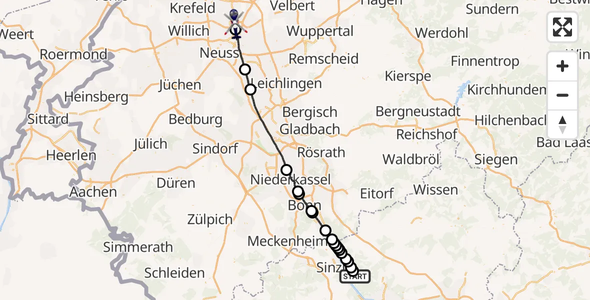 Flugroute Polizeihubschrauber Rheinbrohl - Düsseldorf Flughafen, 14 Juli 2026, 15:40