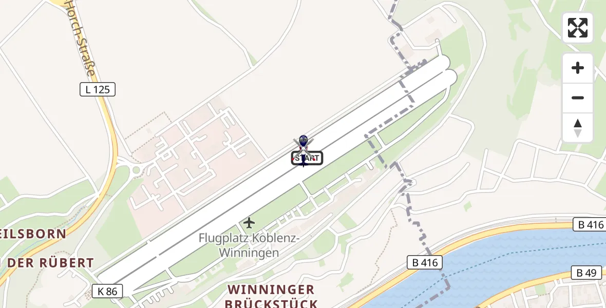 Flugroute Polizeihubschrauber Koblenz-Winningen Flugplatz - Koblenz-Winningen Flugplatz, 14 Juli 2026, 15:50