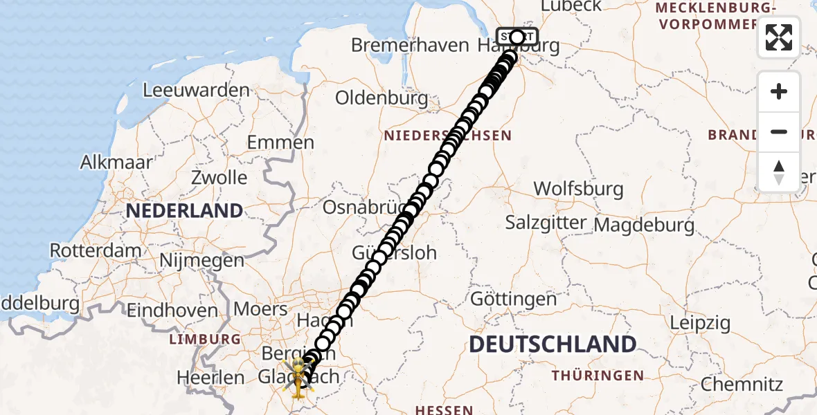 Flugroute Ambulanzhubschrauber Hamburg Helmut Schmidt Flughafen - Köln Bonn Flughafen, 14 Juli 2026, 15:57
