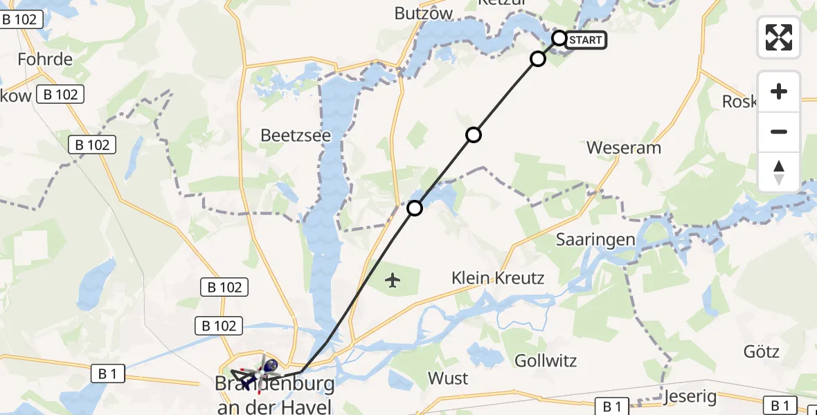 Flugroute Polizeihubschrauber Brandenburg an der Havel - Brandenburg an der Havel, 14 Juli 2026, 16:00