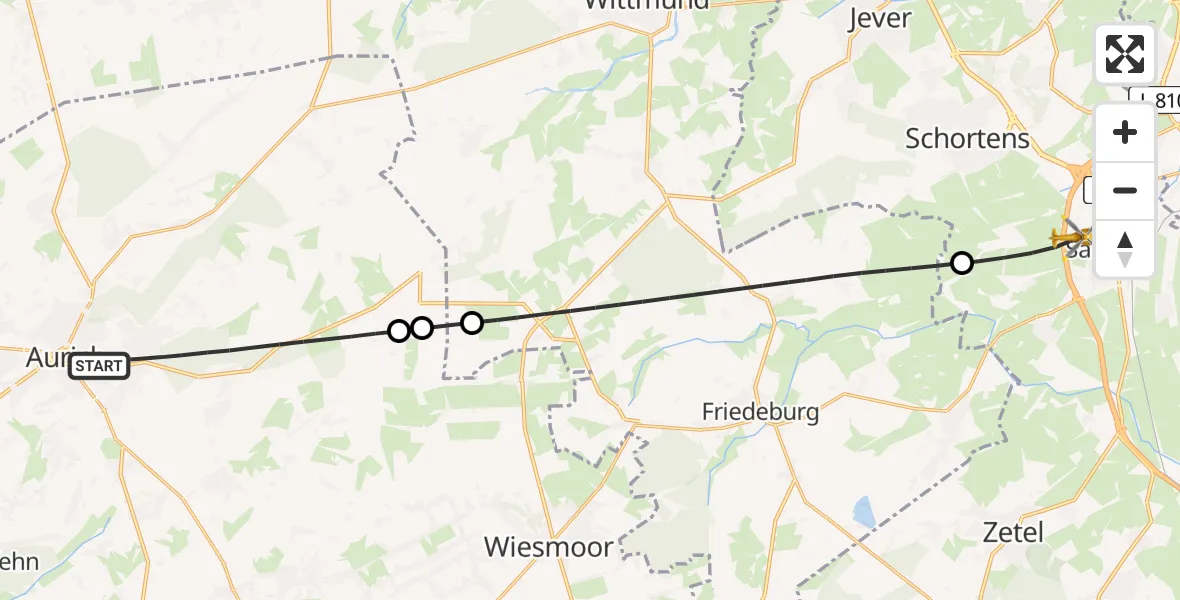 Flugroute Rettungshubschrauber Aurich - Sande, 14 Juli 2026, 16:00