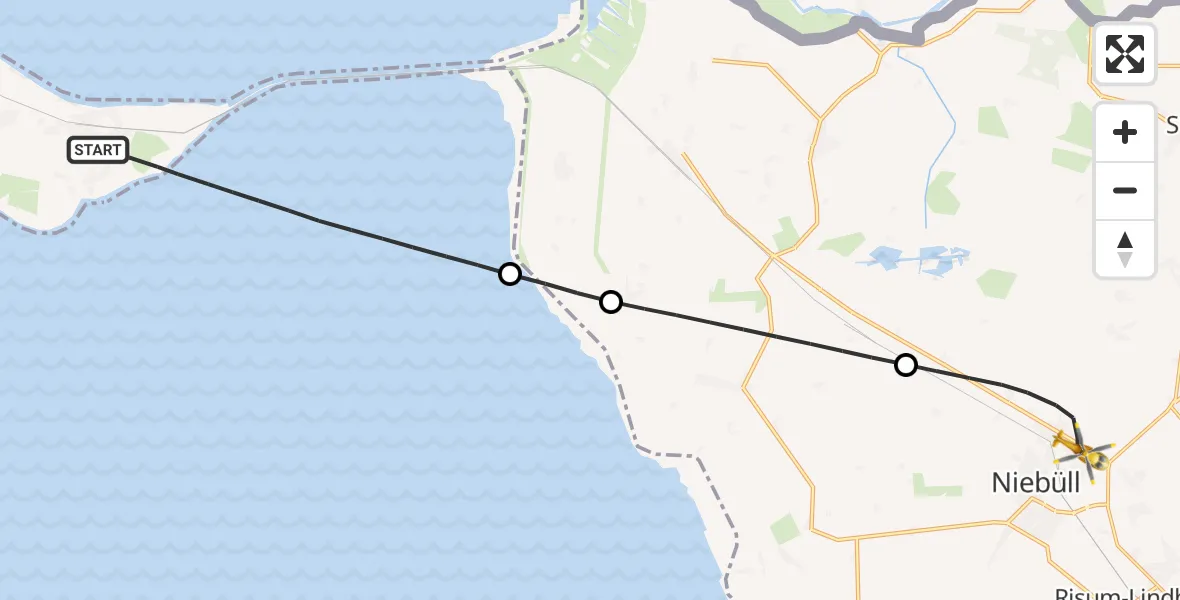 Flugroute Ambulanzhubschrauber Sylt - Niebüll, 14 Juli 2026, 16:01