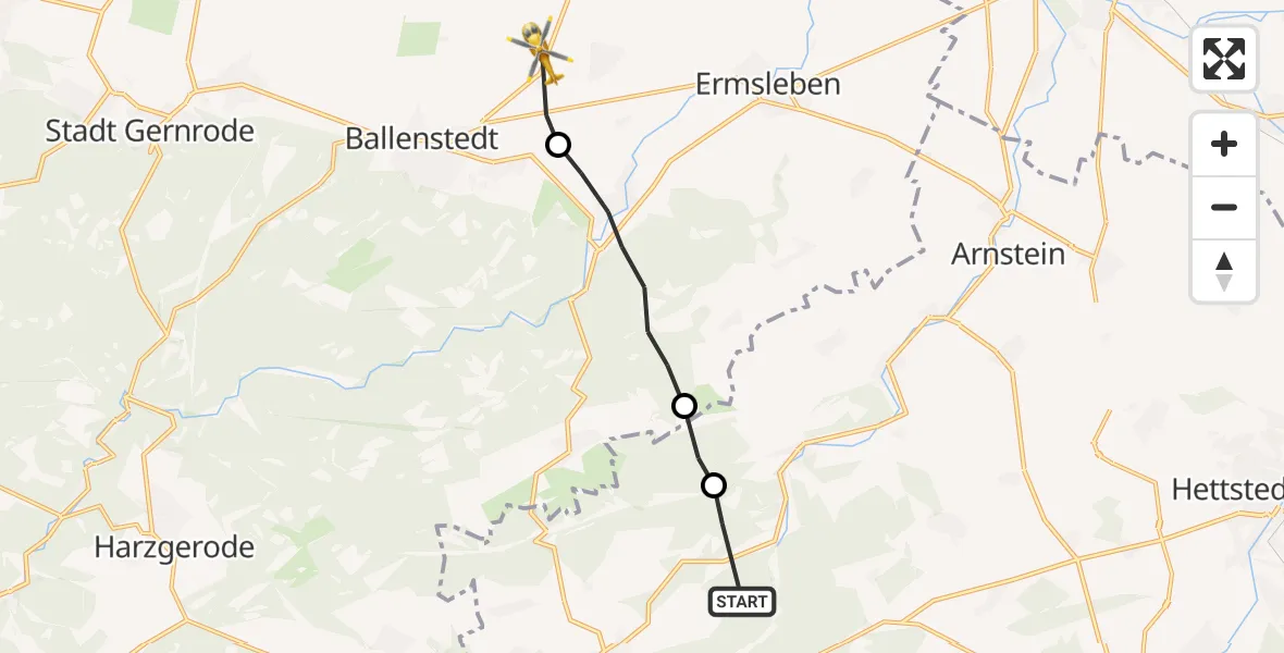 Flugroute Rettungshubschrauber Mansfeld - Ballenstedt, 14 Juli 2026, 16:04