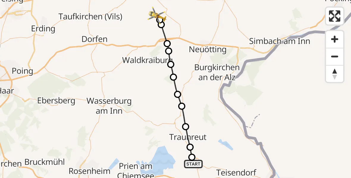 Flugroute Rettungshubschrauber Traunstein - Schönberg, 14 Juli 2026, 16:09