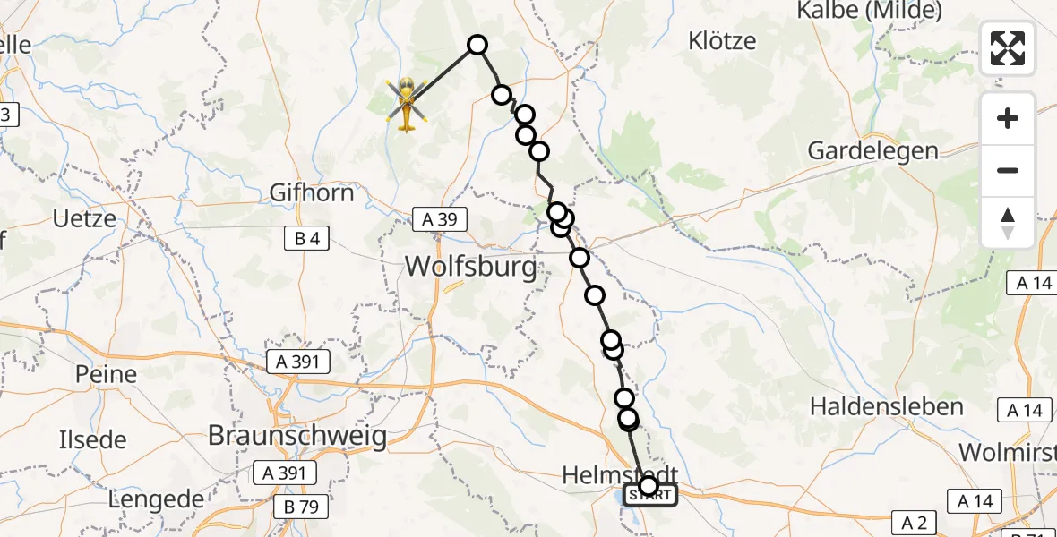 Flugroute Rettungshubschrauber Harbke - Sassenburg, 14 Juli 2026, 16:22