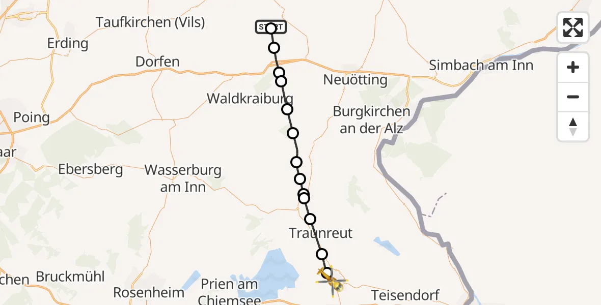 Flugroute Rettungshubschrauber Schönberg - Traunstein, 14 Juli 2026, 16:35