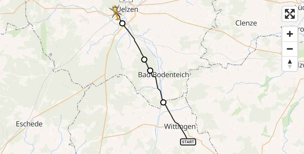 Flugroute Rettungshubschrauber Wittingen - Uelzen, 14 Juli 2026, 16:36