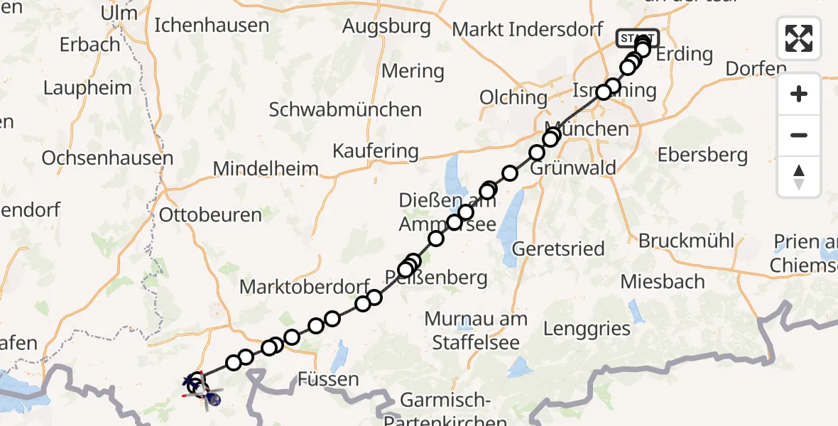 Flugroute Polizeihubschrauber München Flughafen - Burgberg i.Allgäu, 14 Juli 2026, 16:44