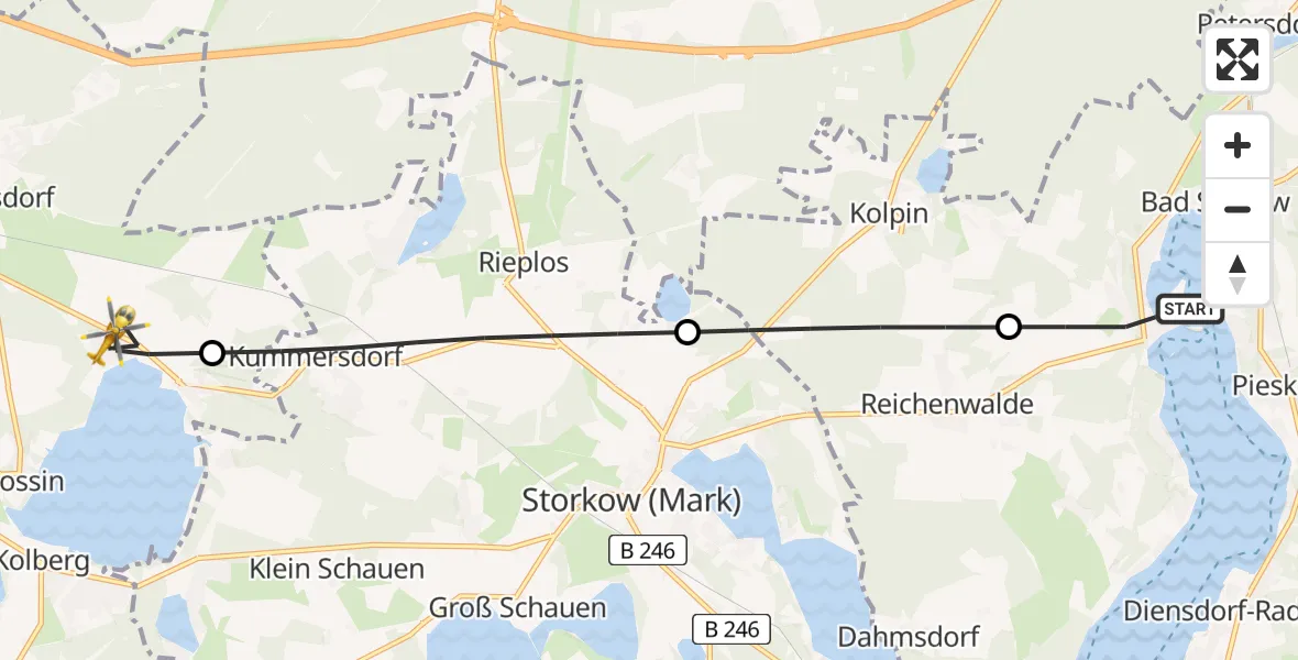 Flugroute Rettungshubschrauber Bad Saarow - Heidesee, 14 Juli 2026, 17:01