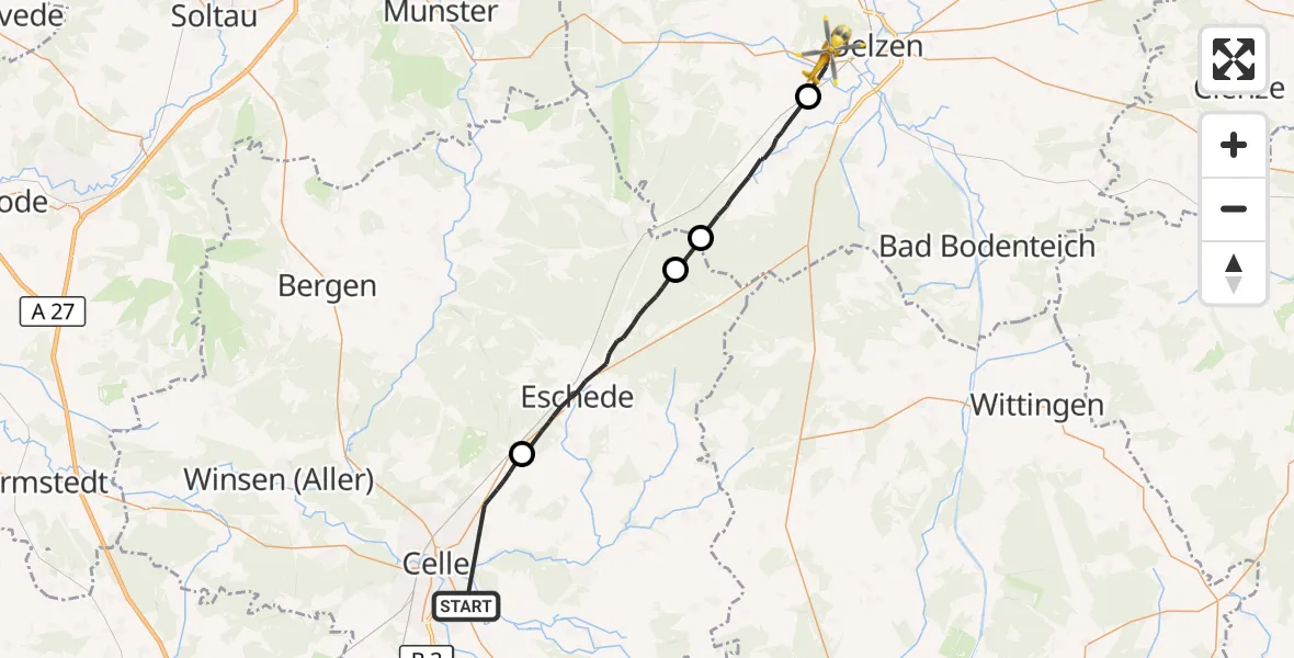Flugroute Rettungshubschrauber Celle - Uelzen, 14 Juli 2026, 17:20
