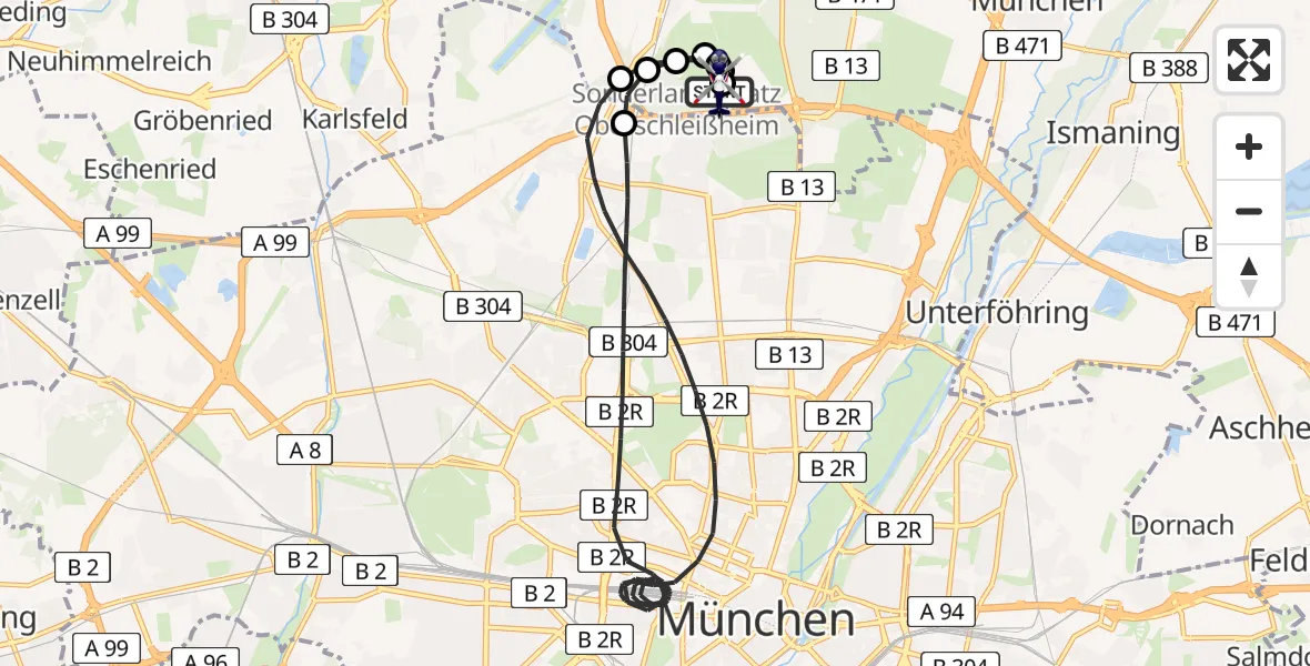 Flugroute Polizeihubschrauber Oberschleißheim - Oberschleißheim, 14 Juli 2026, 17:39